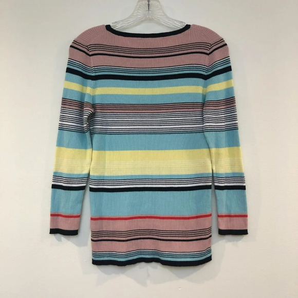 🍁Vince Camuto Colorful Striped Scoop Neck Tee L - Picture 4 of 4